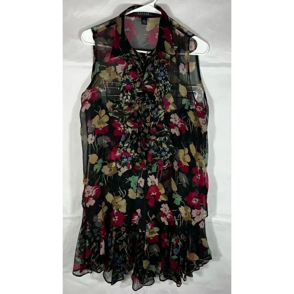 Lauren Ralph Lauren sheer floral ruffle sleeveless top & skirt